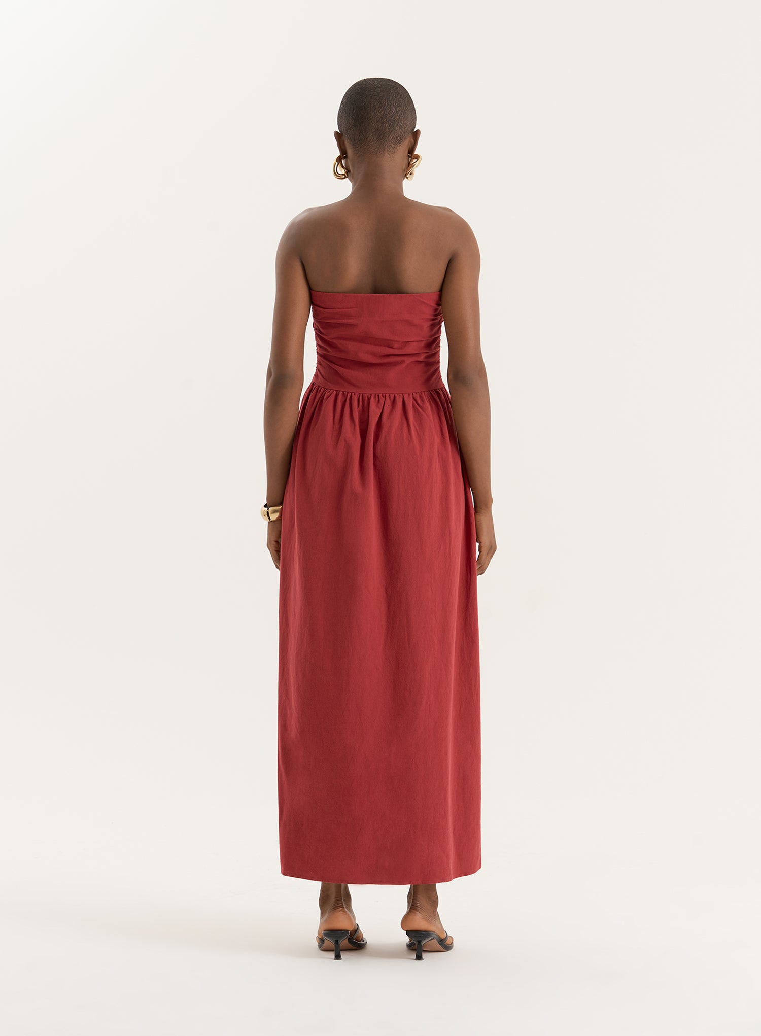 Rust Bandeau Ruched Detail Maxi Dress- Mikayla